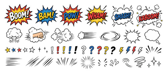 Colorful comic book style explosion sound effects collection. © Kenn