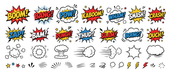 Colorful comic book style explosion sound effects collection. © Kenn