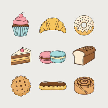 Bakery Delights: Collection of Sweet Pastries Illustrations