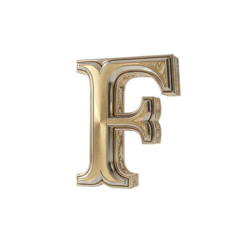 3d render of the letter f in a polished rose gold metallic finish isolated on transparent background