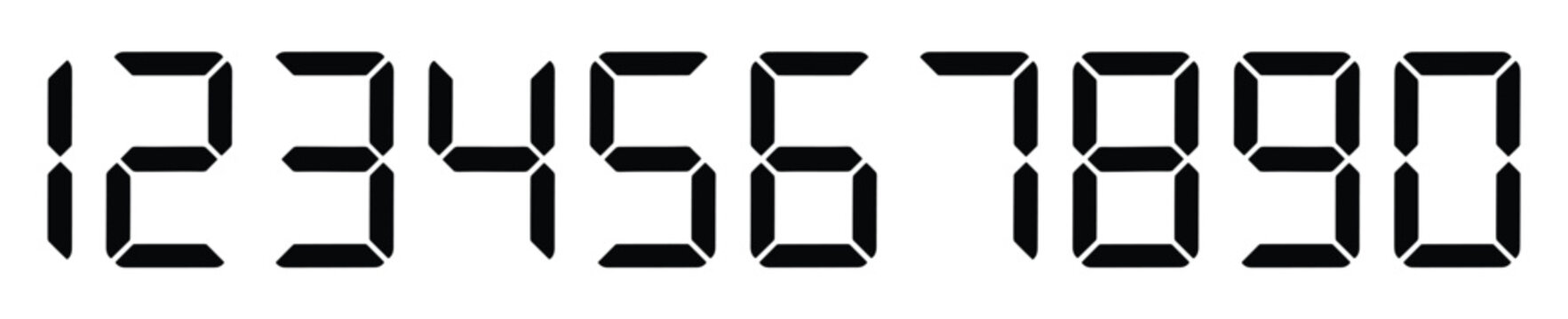 Digital Numbers Sequence: A clear sequence of digital numbers, from 1 to 0, displayed in a segmented font, representing counting, mathematics, or data.