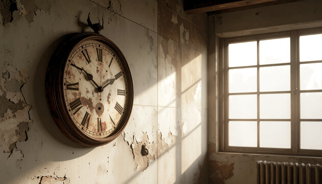 Antique Wall Clock in a Rustic Interior
古い部屋に飾られたアンティーク掛け時計