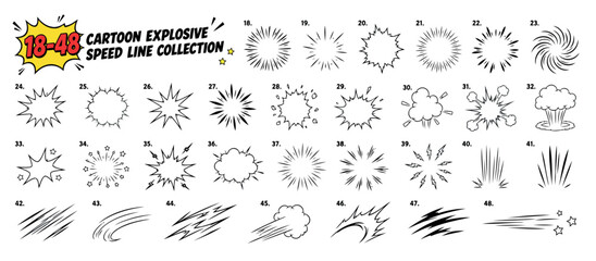 Explosive Cartoon Speed Line Collection in Black and White. © Kenn