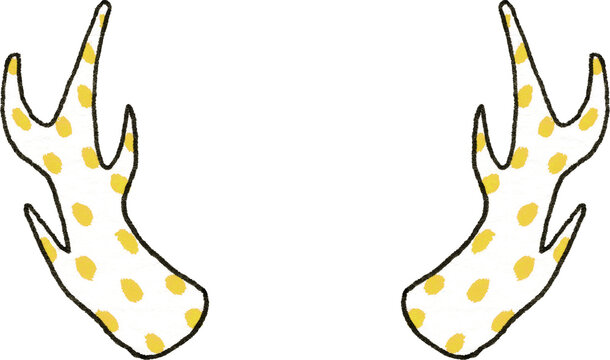 Yellow dot patterned deer antler horns set, simple hand-drawn colored pencil illustration for Halloween party graphic and whimsical monster character asset.