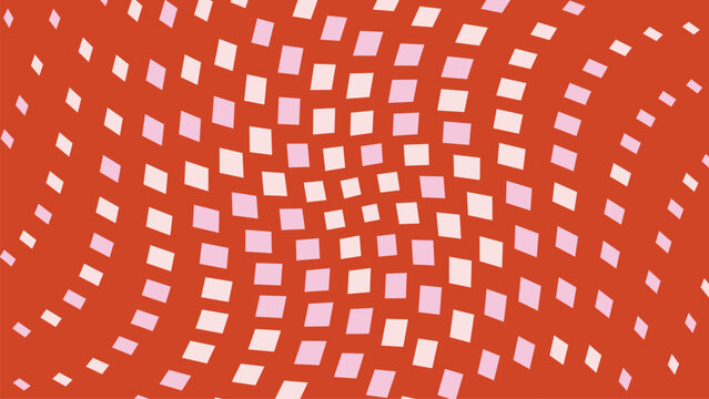 Abstract geometric mosaic pattern with overlapping squares. Seamless red and white tessellation texture for modern design projects.