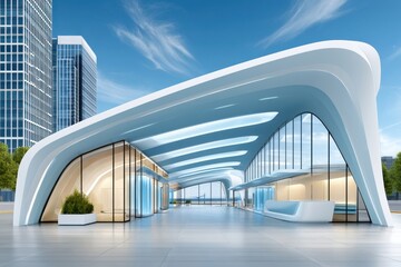 Fototapeta premium Futuristic hydrogen infrastructure and modern city transit hub with sleek sustainable architecture