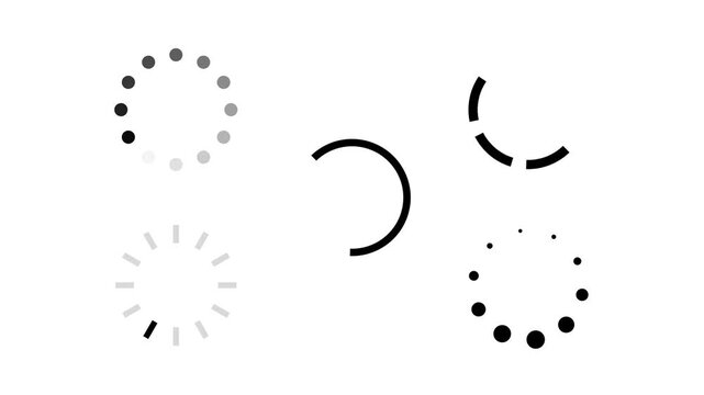 Set of minimalist loading spinner animations on white background