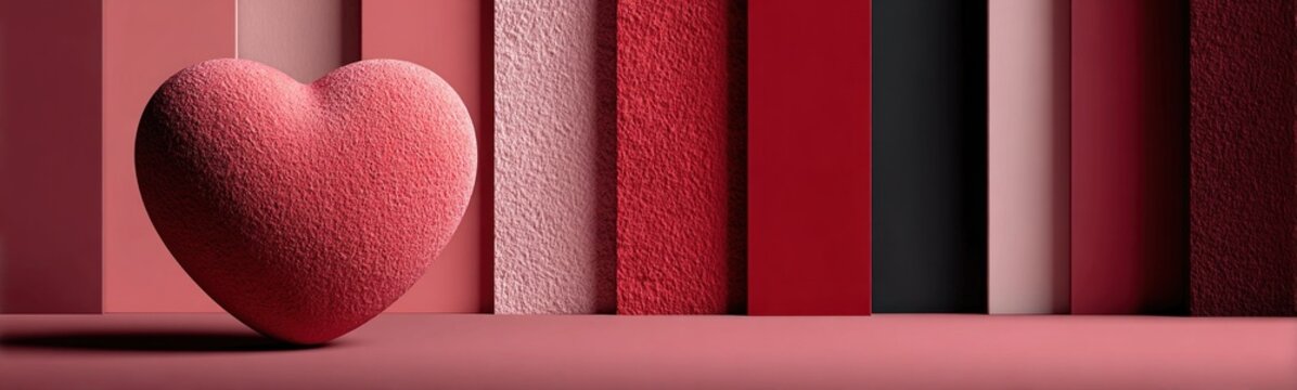 Heart shaped object sitting on a table in front of a wall love background banner copy space