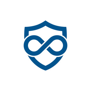 A blue shield icon featuring an infinity symbol in the center