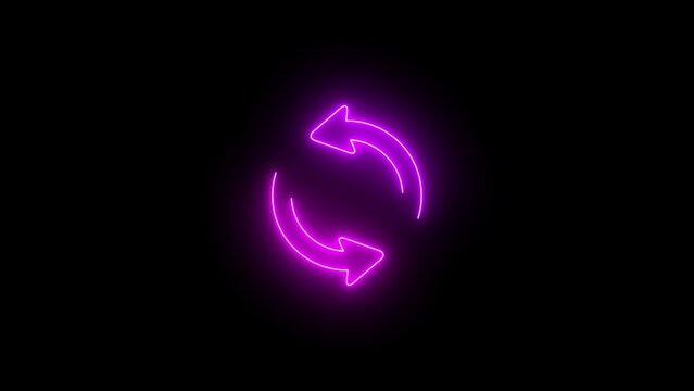 Vibrant pink neon outline of a circular refresh or repeat symbol with two arrows on a black background signifying continuous process