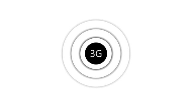 Minimalist 3G Network Signal Concept with Black Badge Icon and Concentric Signal Rings Expanding and Pulsing Isolated on Clean White Background for Mobile Telecommunication, Technology, and Wireless