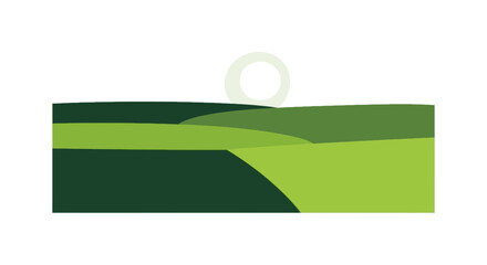 Minimalist rolling hills landscape with sun in soft green tones © deril