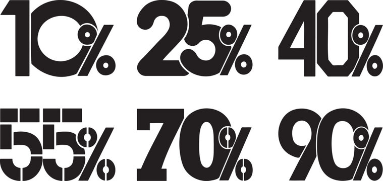 Percentage progress circles with transparent fill levels, 10% to 90% stages