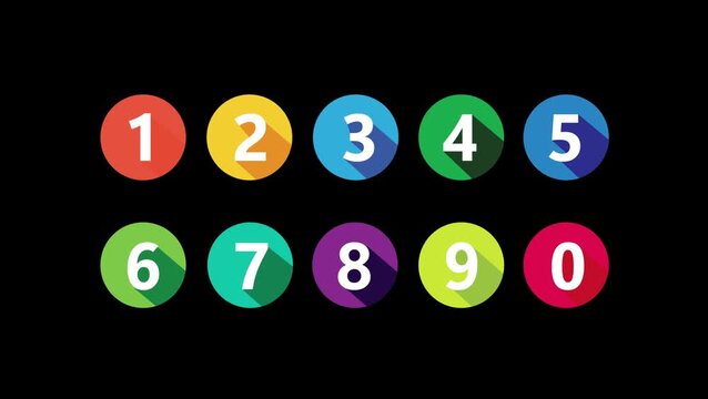 Number set from zero to nine on colorful circle with shadow. colorful circles and numbers. numbers symbols with long shadow. number digit vector icon with colorful circle. set of 1-9.