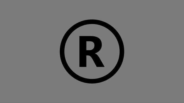 Registered trademark sign on black background. trademark copyright symbol. trade mark sign. R sign, R symbol animation on black background.