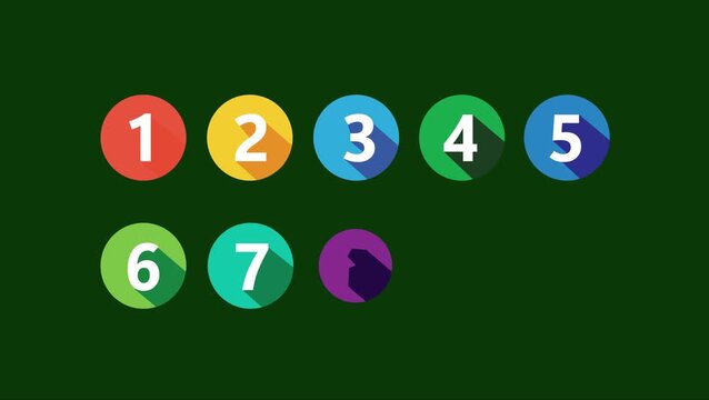 Number set from zero to nine on colorful circle with shadow. colorful circles and numbers. numbers symbols with long shadow. number digit vector icon with colorful circle. set of 1-9.