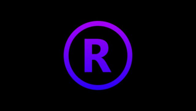 Registered trademark sign on black background. trademark copyright symbol. trade mark sign. R sign, R symbol animation on black background.