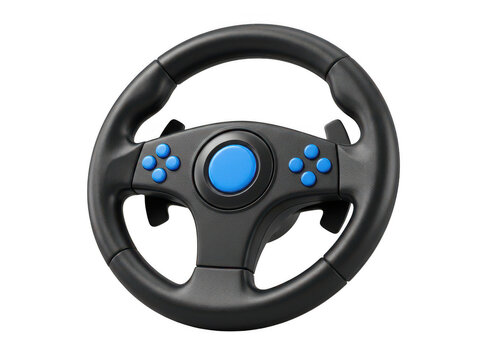 3d render of a black gaming steering wheel isolated on transparent background