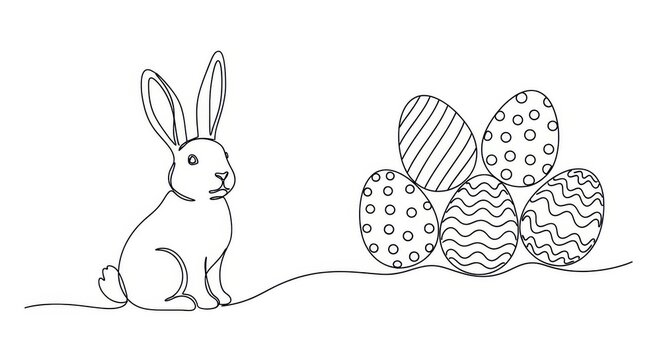 Cute Easter Bunny with Colorful Eggs Illustration, Happy Cartoon Rabbit Character for Spring Holiday Greeting Card Design and Celebration Art Vector