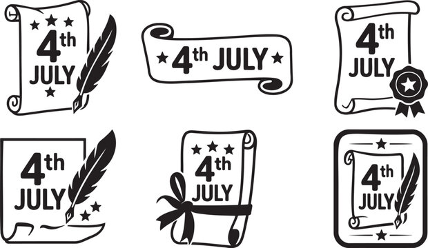 Set of six transparent 4th of july fireworks, sparklers, and celebration symbols silhouette