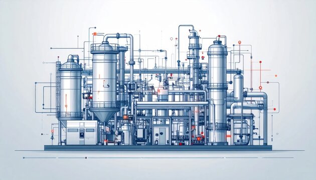 Industrial Chemical Plant Technical Blueprint Design.