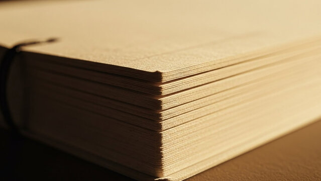 Stack of blank notepads or notebooks with leather binding on a brown surface with soft lighting and a classic feel