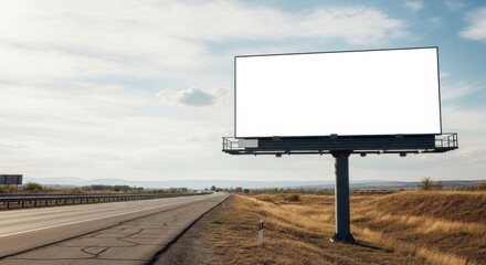 Obraz premium Blank billboard along empty highway in rural landscape.