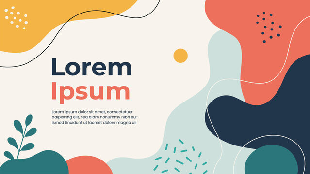 Abstract vector background featuring organic fluid shapes, minimalist botanical leaves, and modern line art in a warm pastel color palette. Perfect for web design, presentations, and modern banners.