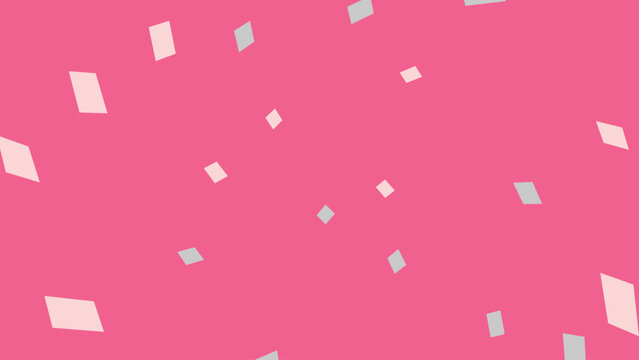 Abstract geometric confetti background in vibrant pink. Scattered paper shapes for modern design and festive celebrations.