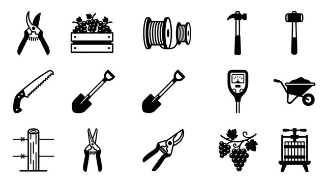 Gardening tools and equipment icons set 6.