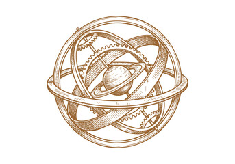 Vintage Saturn Planet Vector Illustration Hand Drawn Celestial Solar System Space Astronomy Black And White Engraving Line Art Sketch For Cosmos Astrology And Graphic Design © Shutoda