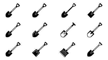 Black and white shovel icons set. © Bambang