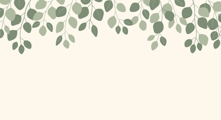 Hanging eucalyptus branches with green leaves border © jikri