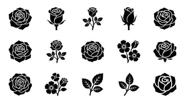 Black and white rose flower icons 1.