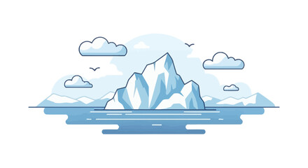Arctic iceberg floating in ocean with clouds and birds © jikri
