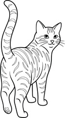 Obraz premium Cute Tabby Cat Standing Outline Vector Illustration Black And White Line Art Animal Design For Coloring Book And Print