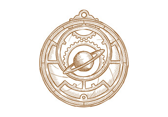 Vintage Saturn Planet Vector Illustration Hand Drawn Celestial Solar System Space Astronomy Black And White Engraving Line Art Sketch For Cosmos Astrology And Graphic Design © Shutoda