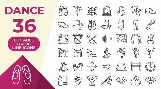 Dance performance and choreography thin line icon on transparent background Editable Stroke.