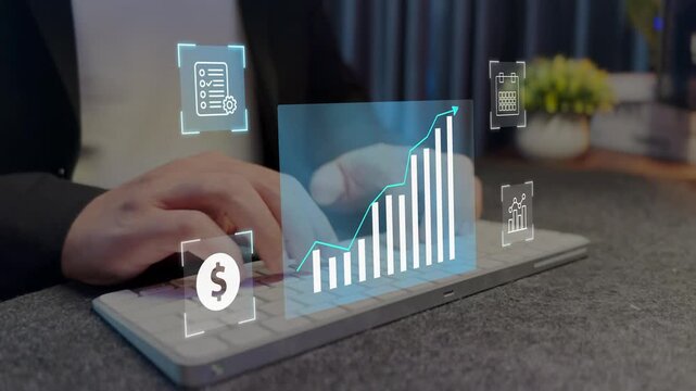 Data driven insights and corporate finance strategy. Businessman analyzing financial charts with business intelligence concept, banking analytics.