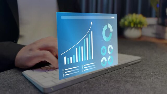 Data analysis is conducted using digital charts and financial dashboards