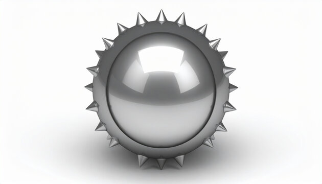 Closeup of a metallic spiked ball with reflective surface