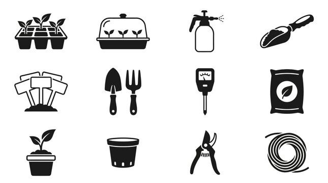 Gardening tools and supplies icons set.