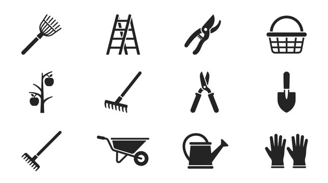 Gardening tools icons set black 2.