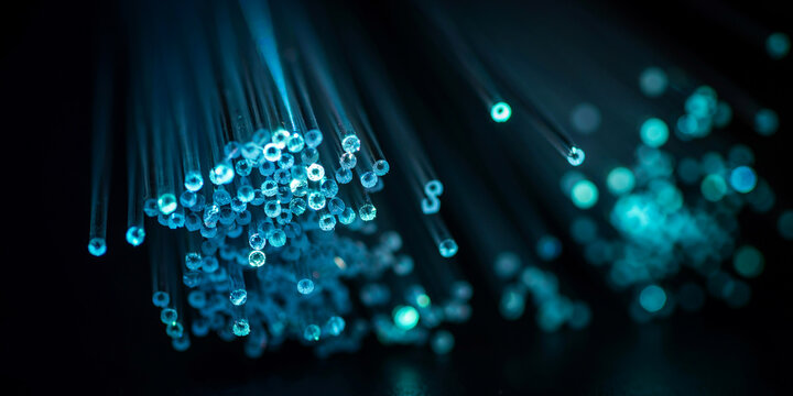 Glowing fiber optic cables transferring digital data with technology communication internet transmission electronic connectivity bandwidth connection infrastructure