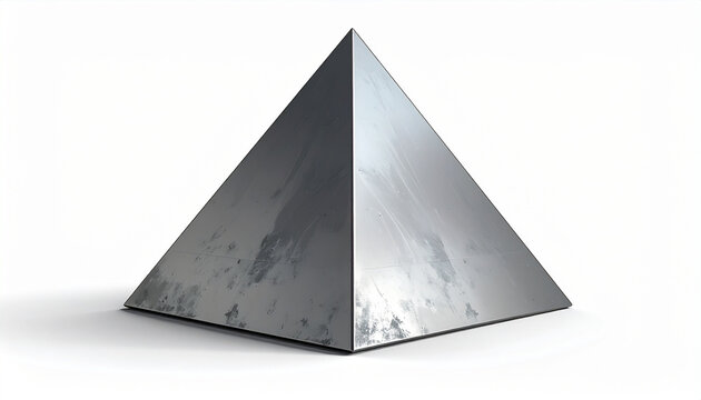 Metallic Pyramid Sculpture on White Background