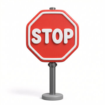 Panneau stop rouge isol&eacute; sur fond blanc en illustration 3D