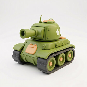 Petit char militaire vert au style jouet en illustration 3D