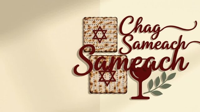 Decorative Passover greeting card design with matzah and wine glass, festive symbols included