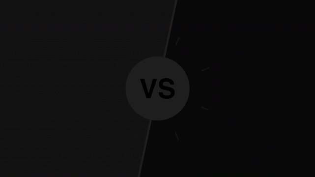 Versus battle split screen opener, flat motion graphic overlay on transparent background, black