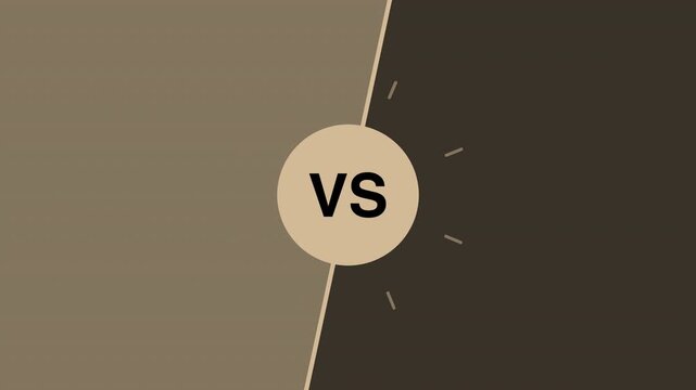 Versus battle split screen opener, flat motion graphic overlay on transparent background, beige